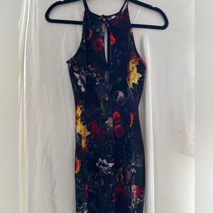 Floral Halter Neck Bodycon Dress - Black Multi